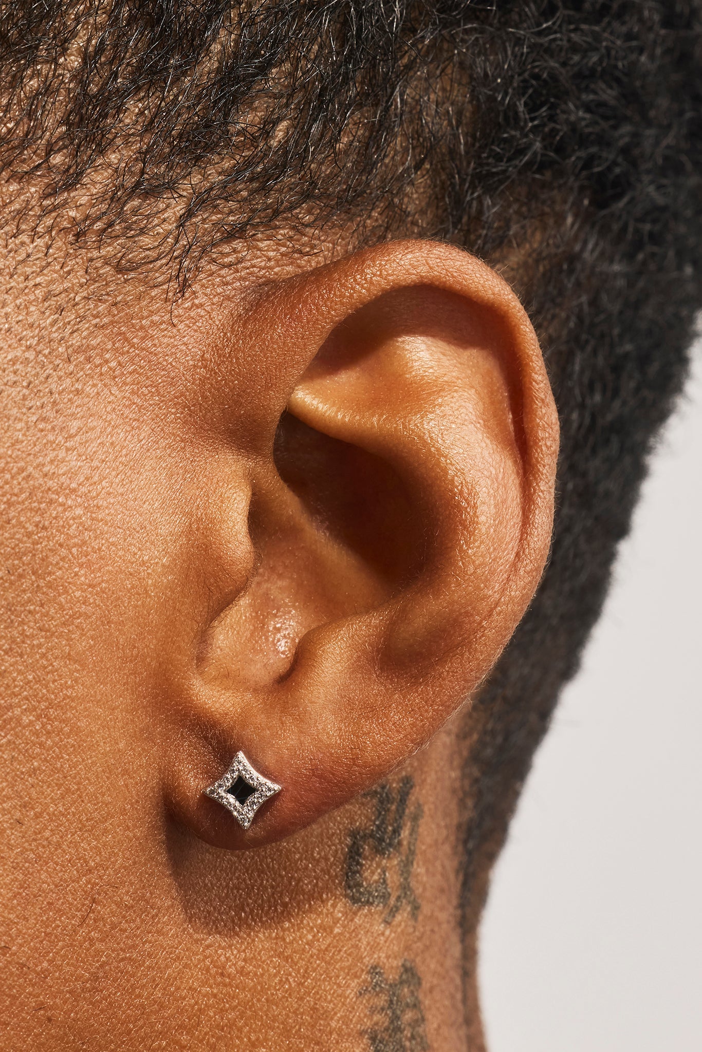 Iced Black Enamel Star Stud Earrings - 7mm - White