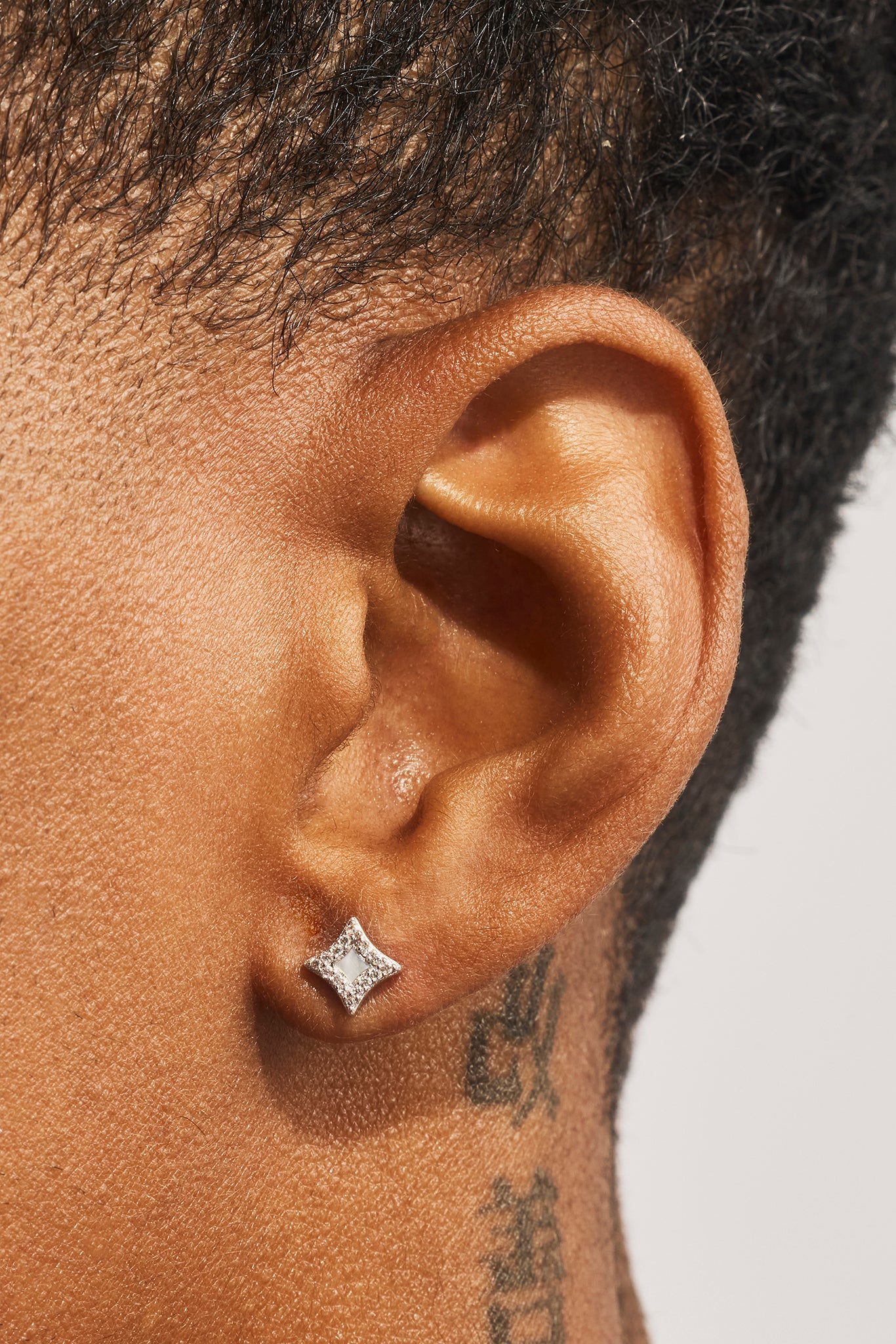 Iced Mother Of Pearl Star Stud Earrings - 7mm - White