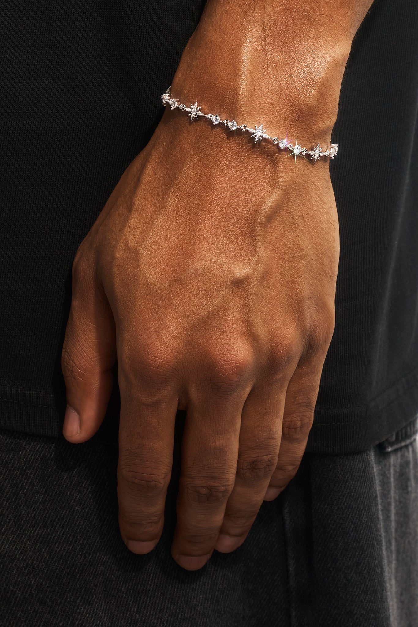 Iced Multi Star & CZ Stone Bracelet - 6mm - White