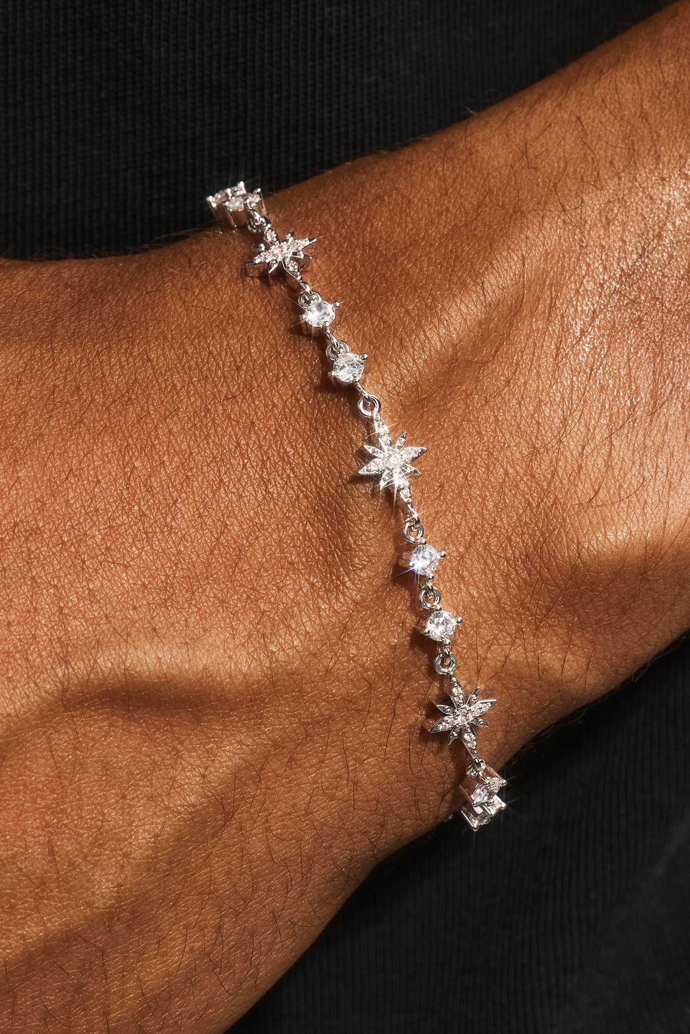 Iced Multi Star & CZ Stone Bracelet - 6mm - White