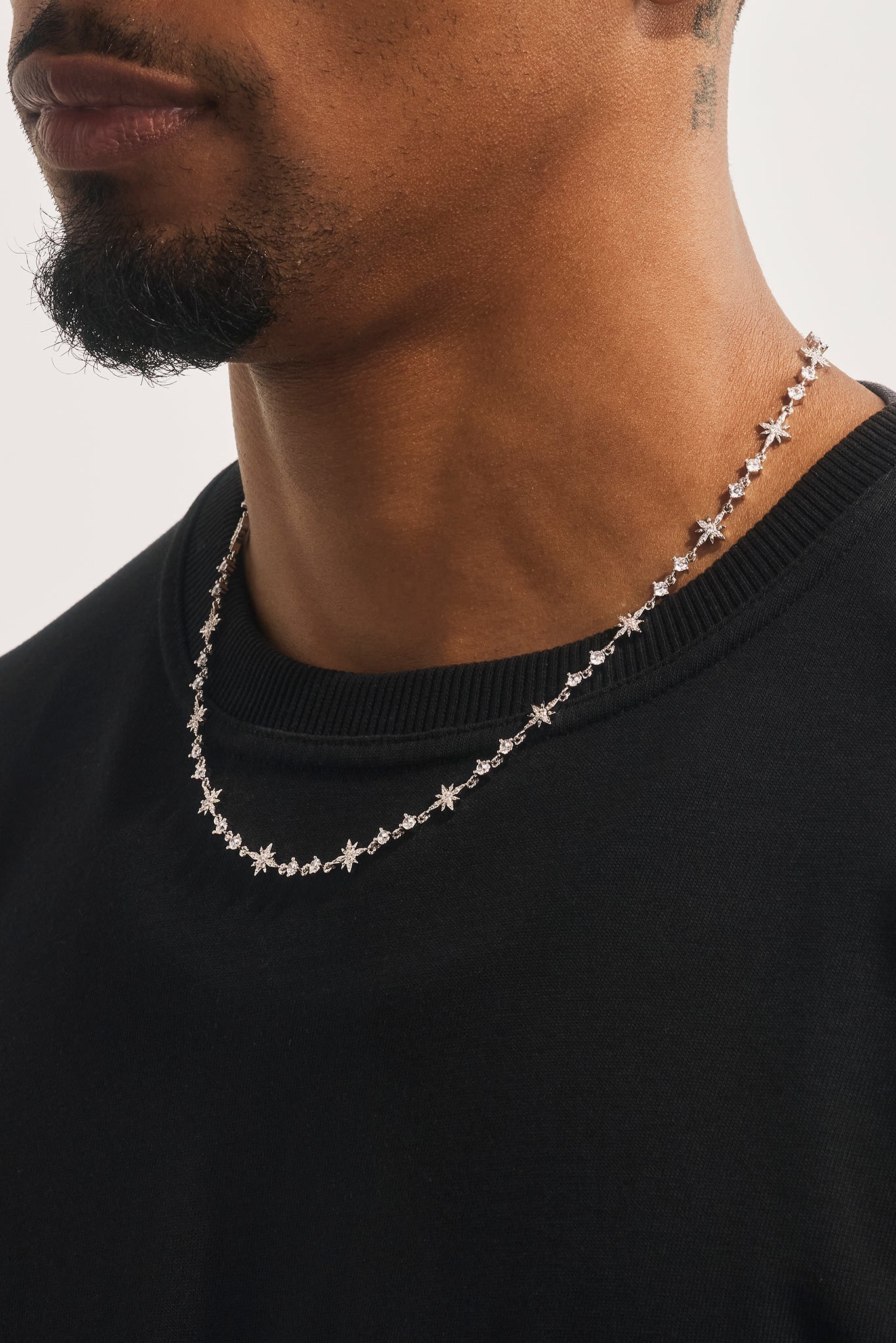 Iced Multi Star & CZ Stone Chain - 6mm - White