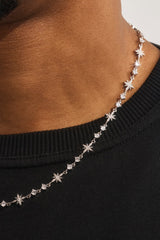 Iced Multi Star & CZ Stone Chain - 6mm - White