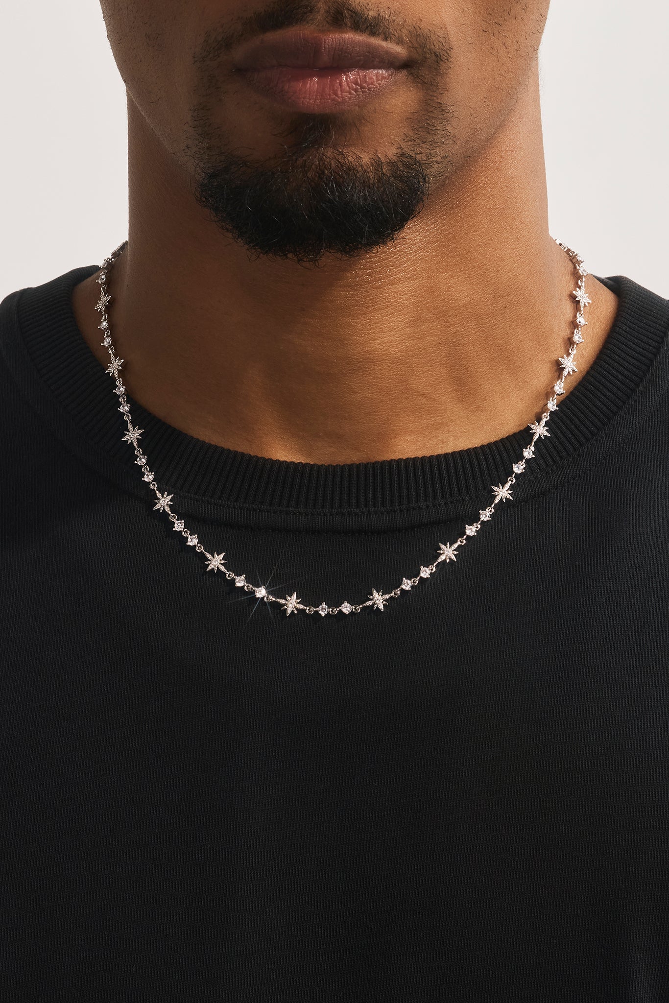 Iced Multi Star & CZ Stone Chain - 6mm - White