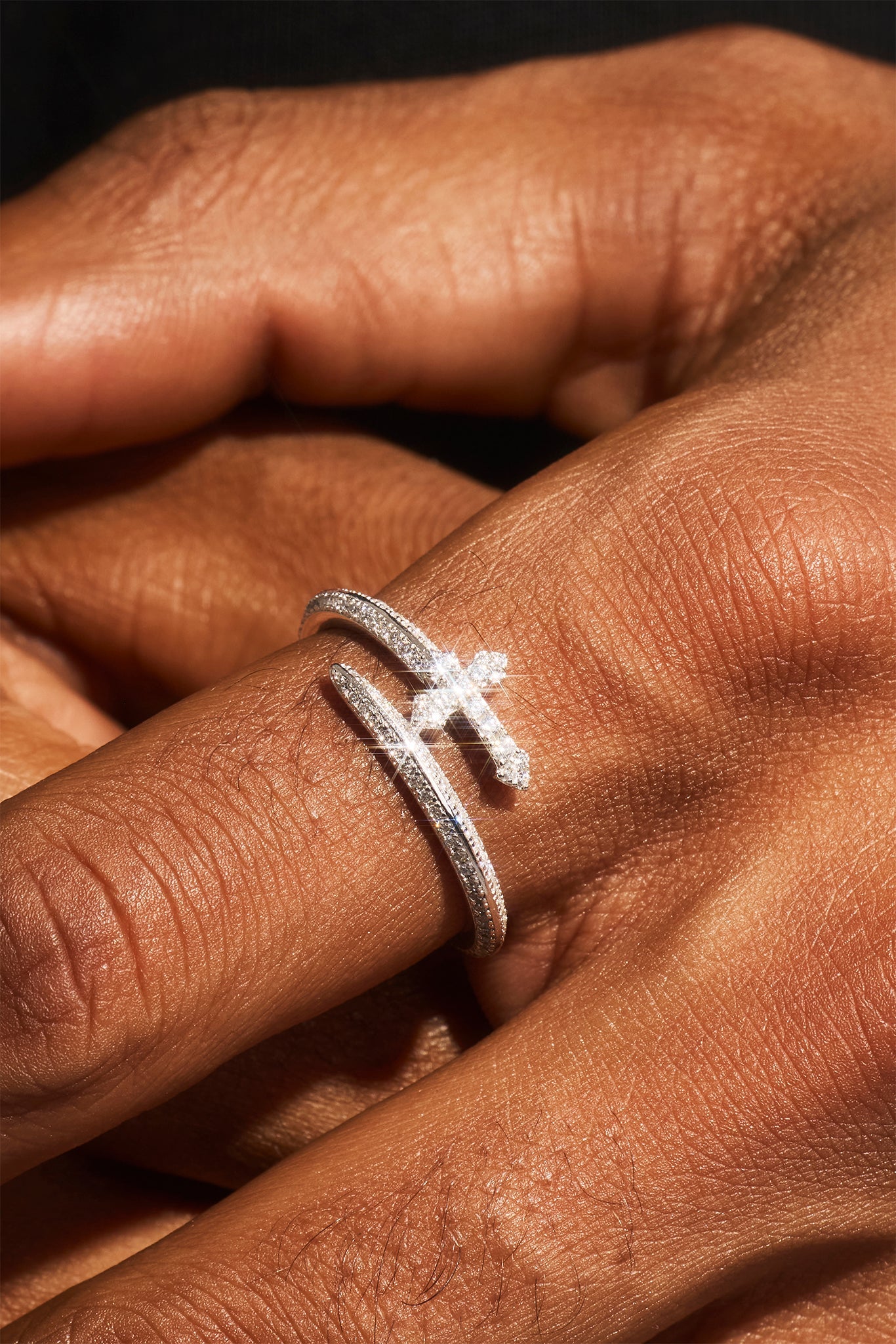 Iced Cross Wrap Ring - 10mm - White