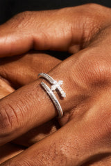 Iced Cross Wrap Ring - 10mm - White