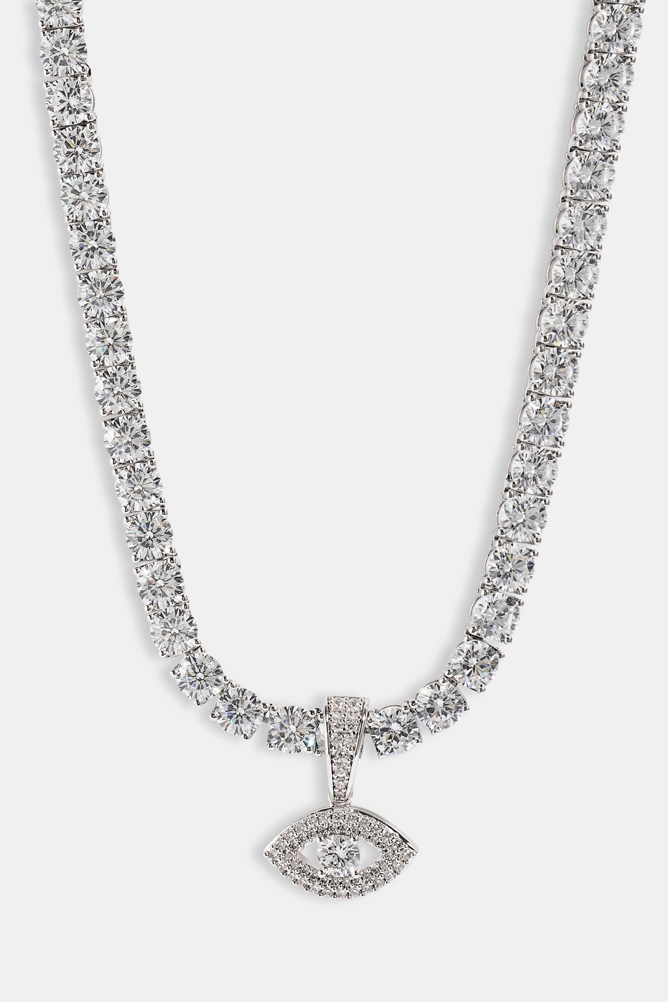 Iced Eye Pendant Tennis Necklace - 10mm - White