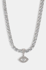 Iced Eye Pendant Tennis Necklace - 10mm - White