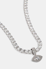 Iced Eye Pendant Tennis Necklace - 10mm - White