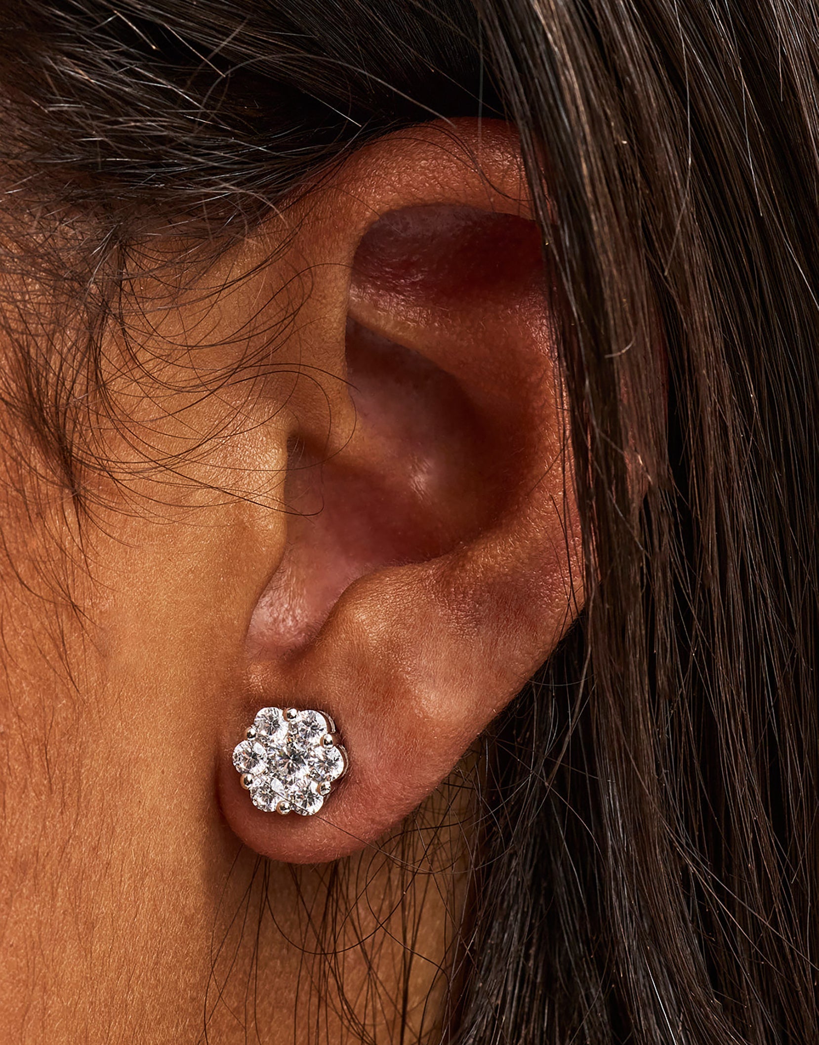 Iced Floral Stud Earrings - 8mm - White & Small Premium Gift Box