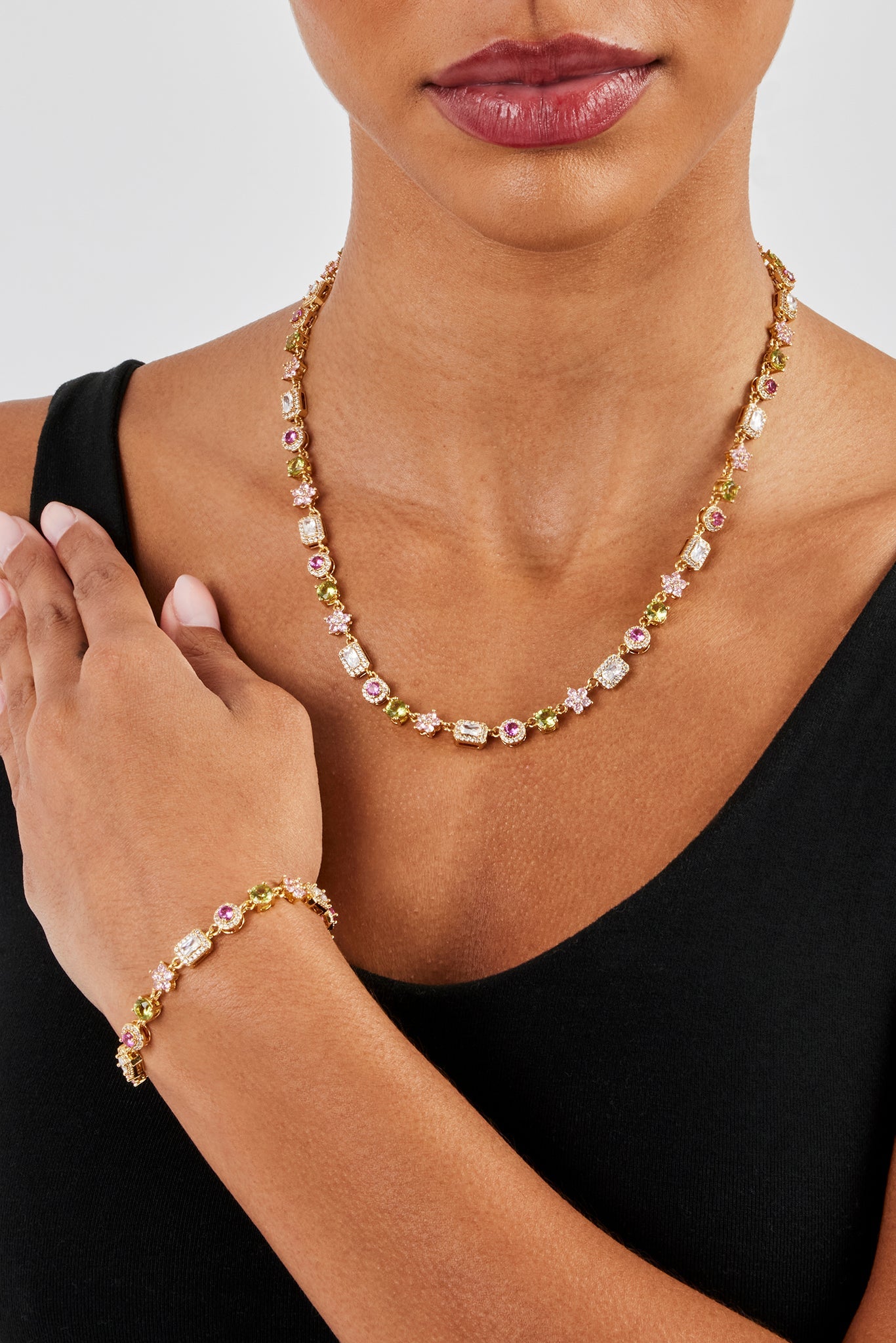 Iced Floral Multi Gemstone Chain & Bracelet - 6mm