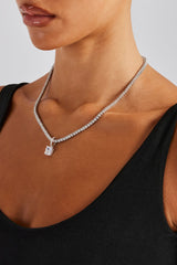 Iced Gemstone Pendant & 5mm Tennis Chain - White