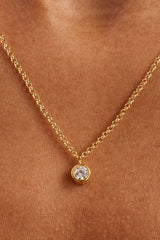 Iced Gemstone Micro Necklace - 6mm - Gold