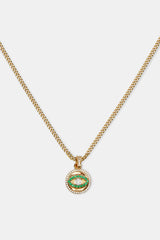 Iced Green Evil Eye Disc Necklace - 20mm