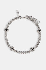Polished & Black Iced Motif Miami Cuban Bracelet - 8mm - White