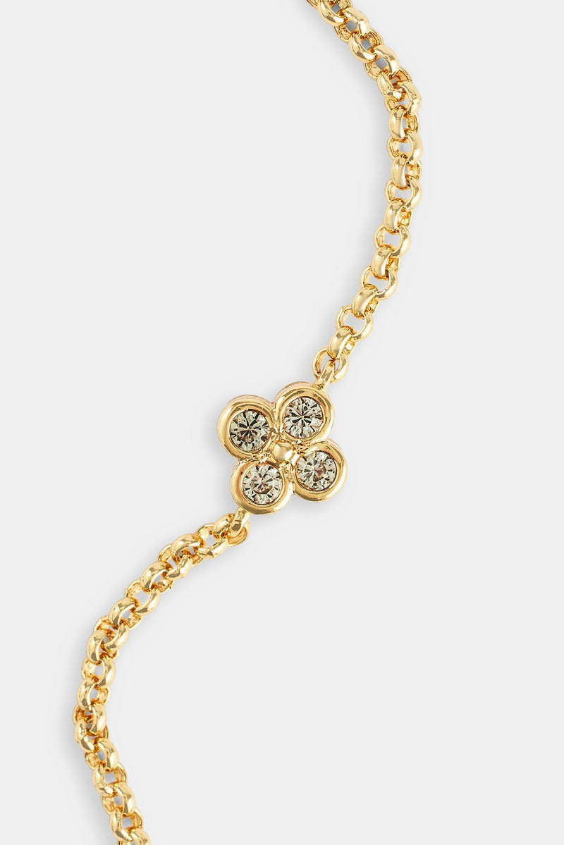 Iced Green Motif Rolo Bracelet - 6mm - Gold