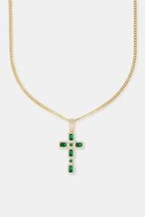 Iced Dark Green Gemstone Cross Cuban Necklace - 40mm