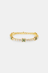 Iced Green Baguette Motif Tennis Bracelet - 5mm - Gold