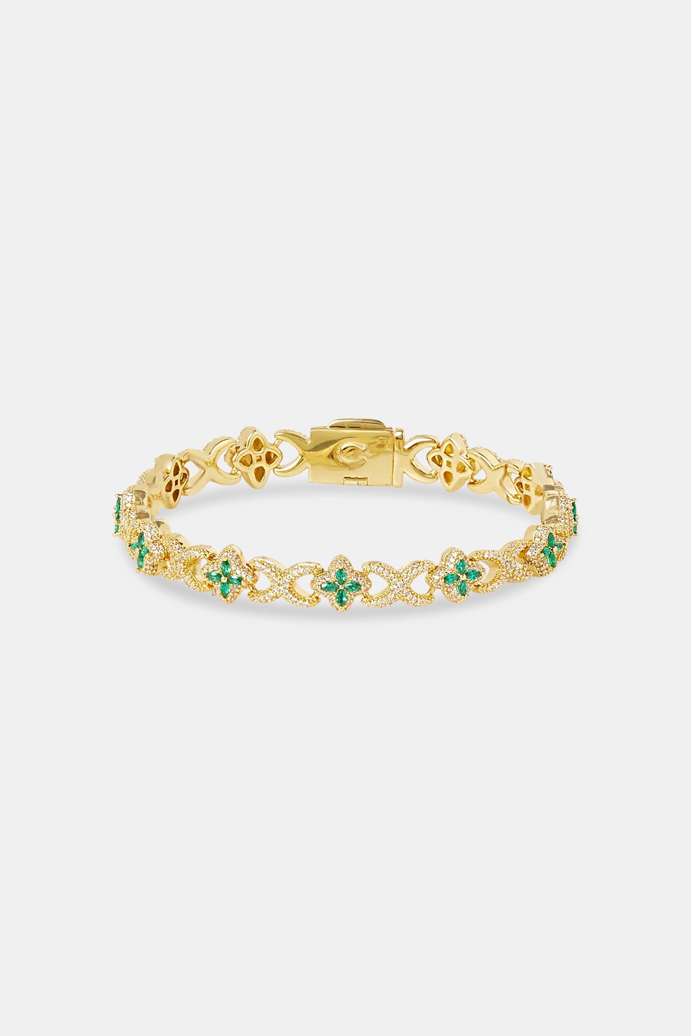 Iced Green Baguette Motif Infinity Bracelet - 10mm - Gold