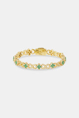 Iced Green Baguette Motif Infinity Bracelet - 10mm - Gold