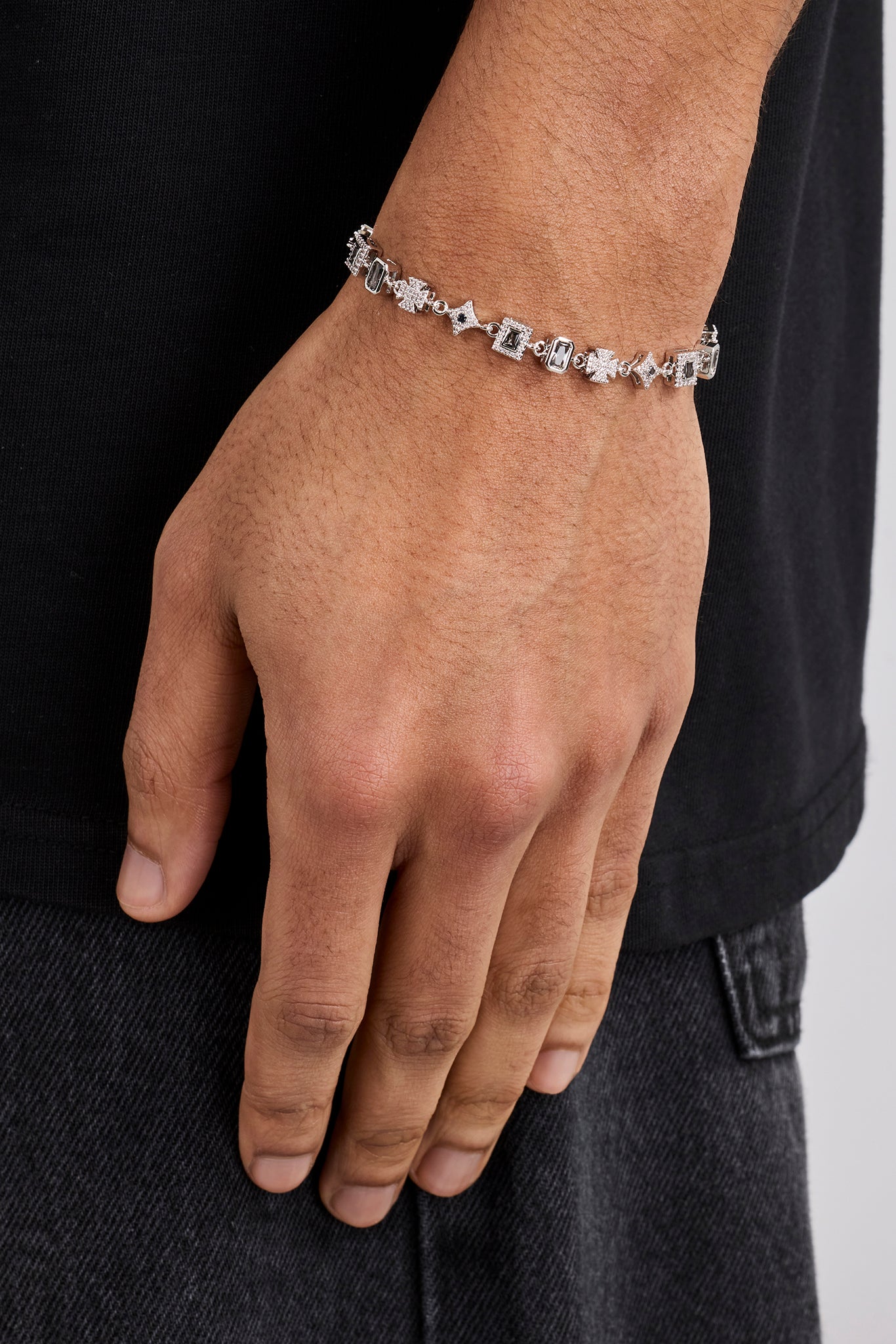 Iced Grey Gemstone & Motif Bracelet - 6mm