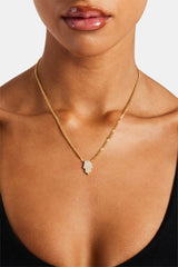 Iced Hamsa Hand Necklace - Gold