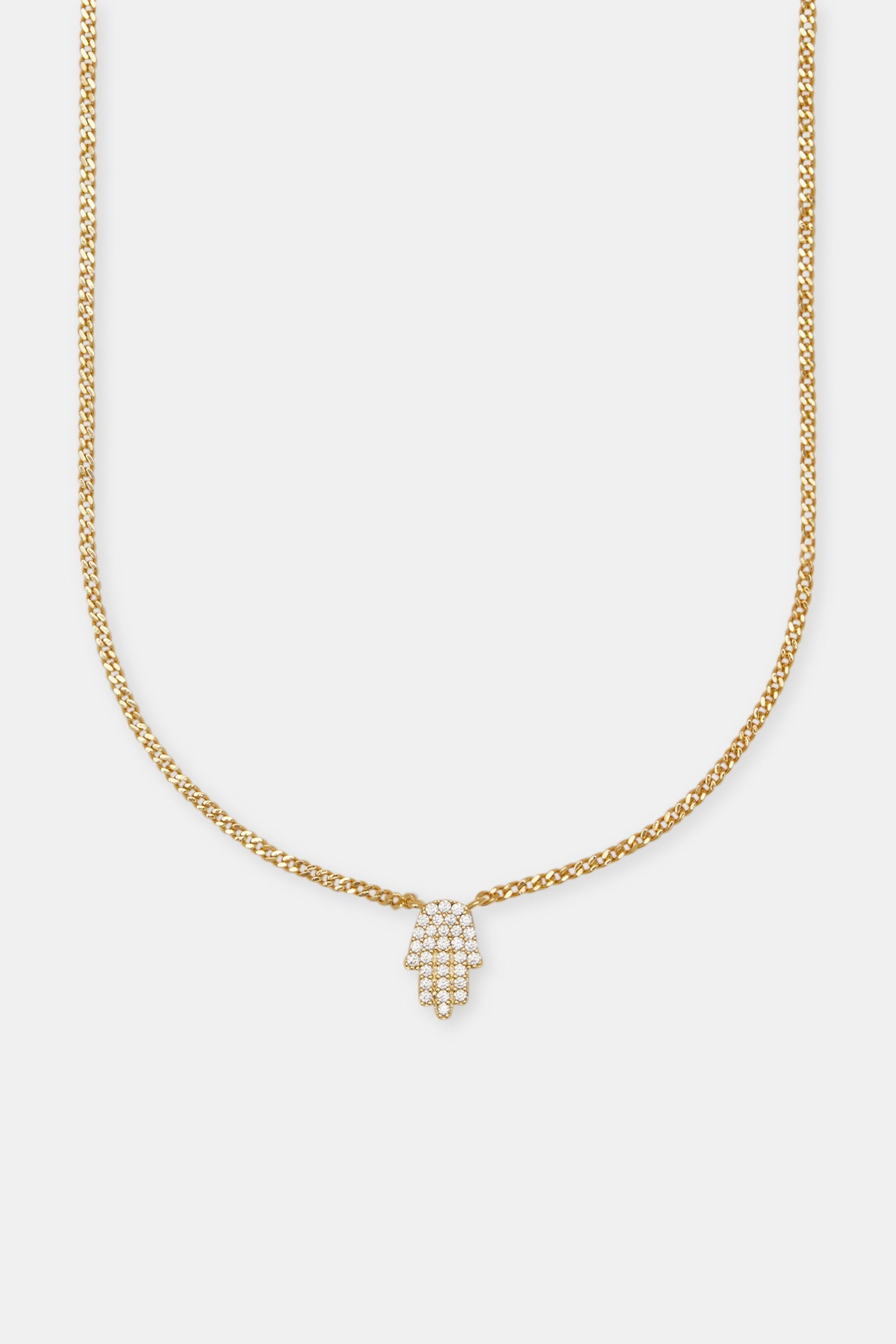 Iced Hamsa Hand Necklace - Gold