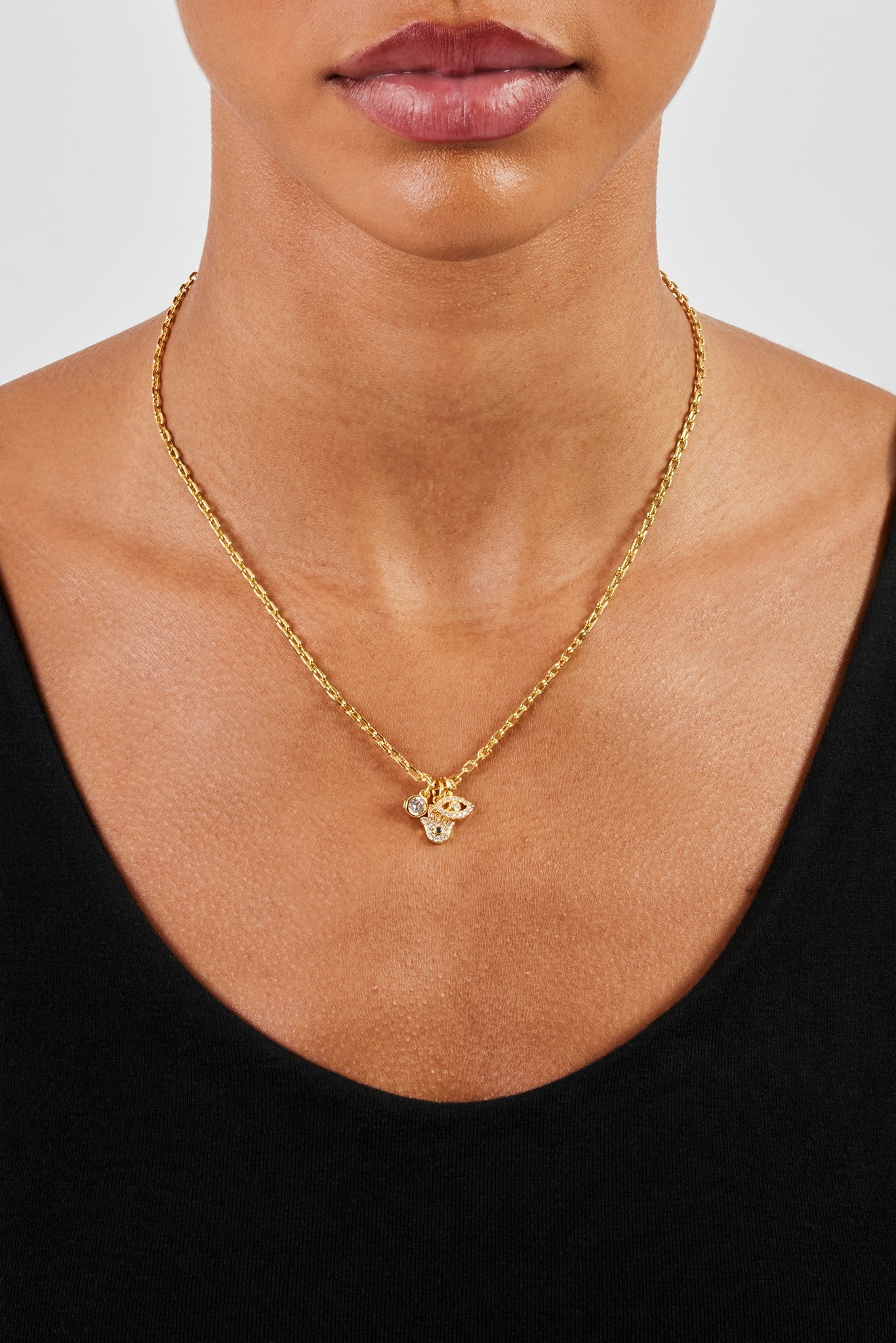 Iced Hamsa Hand & Evil Eye Necklace - 10mm