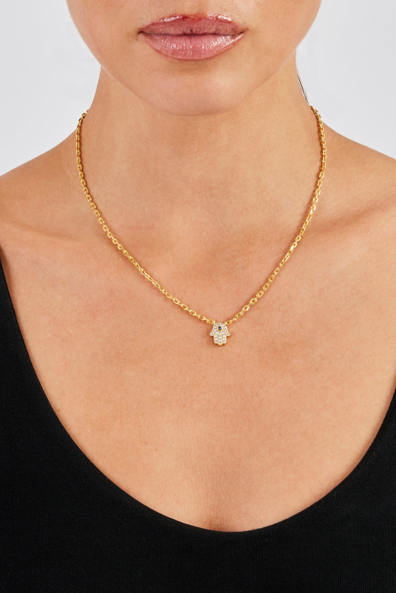 Iced Hamsa Hand Rolo Necklace - 8mm