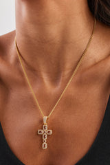 Iced Chocolate Gemstone Cross Cuban Necklace - 40mm - Gold