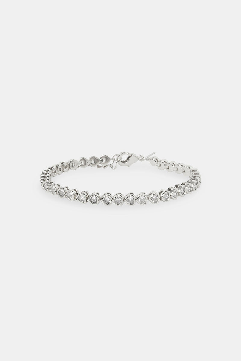 Iced Horizontal Heart Tennis Bracelet - 3mm