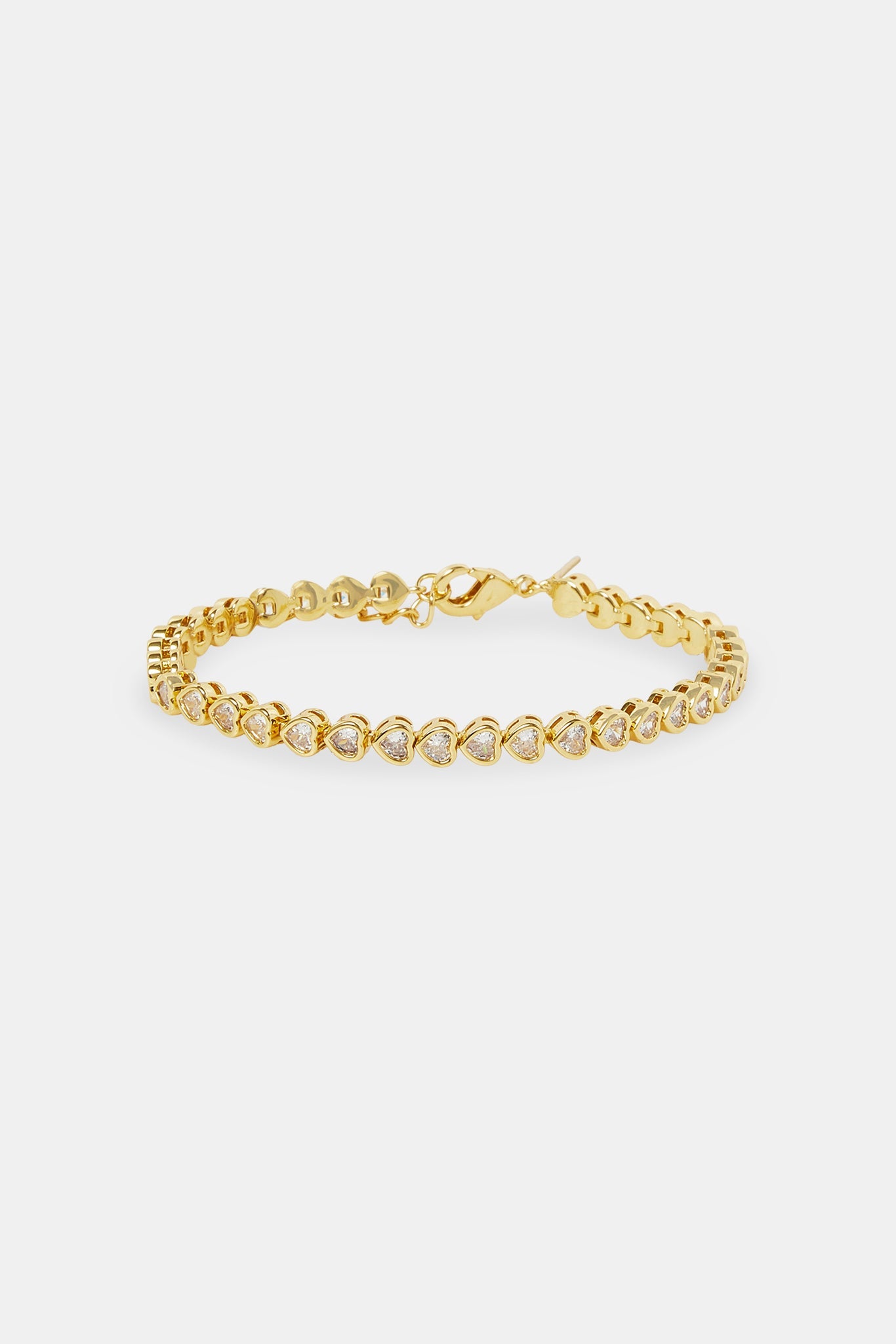 Iced Horizontal Heart Tennis Bracelet - 3mm - Gold