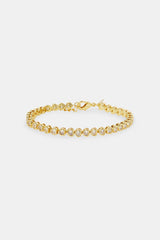 Iced Horizontal Heart Tennis Bracelet - 3mm - Gold