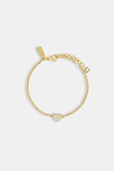 Iced Heart Charm Rolo Bracelet - 8mm