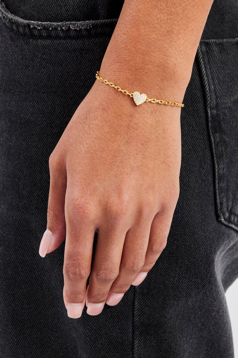 Iced Heart Charm Rolo Bracelet - 8mm