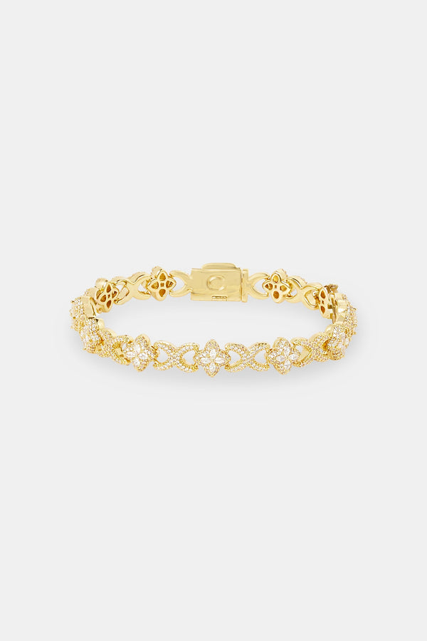 Iced Baguette Motif Infinity Bracelet - 10mm - Gold