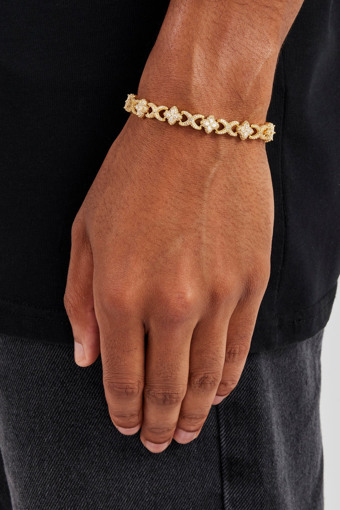 Iced Baguette Motif Infinity Bracelet - 10mm - Gold