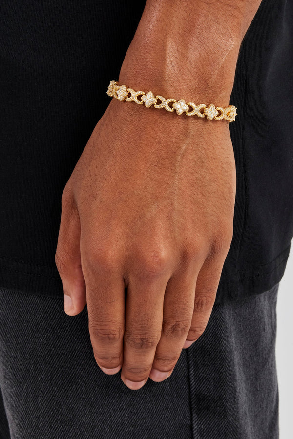 Iced Baguette Motif Infinity Bracelet - 10mm - Gold