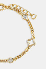 Iced Motif Outline & Gemstone Micro Cuban Bracelet - 2.5mm - Gold