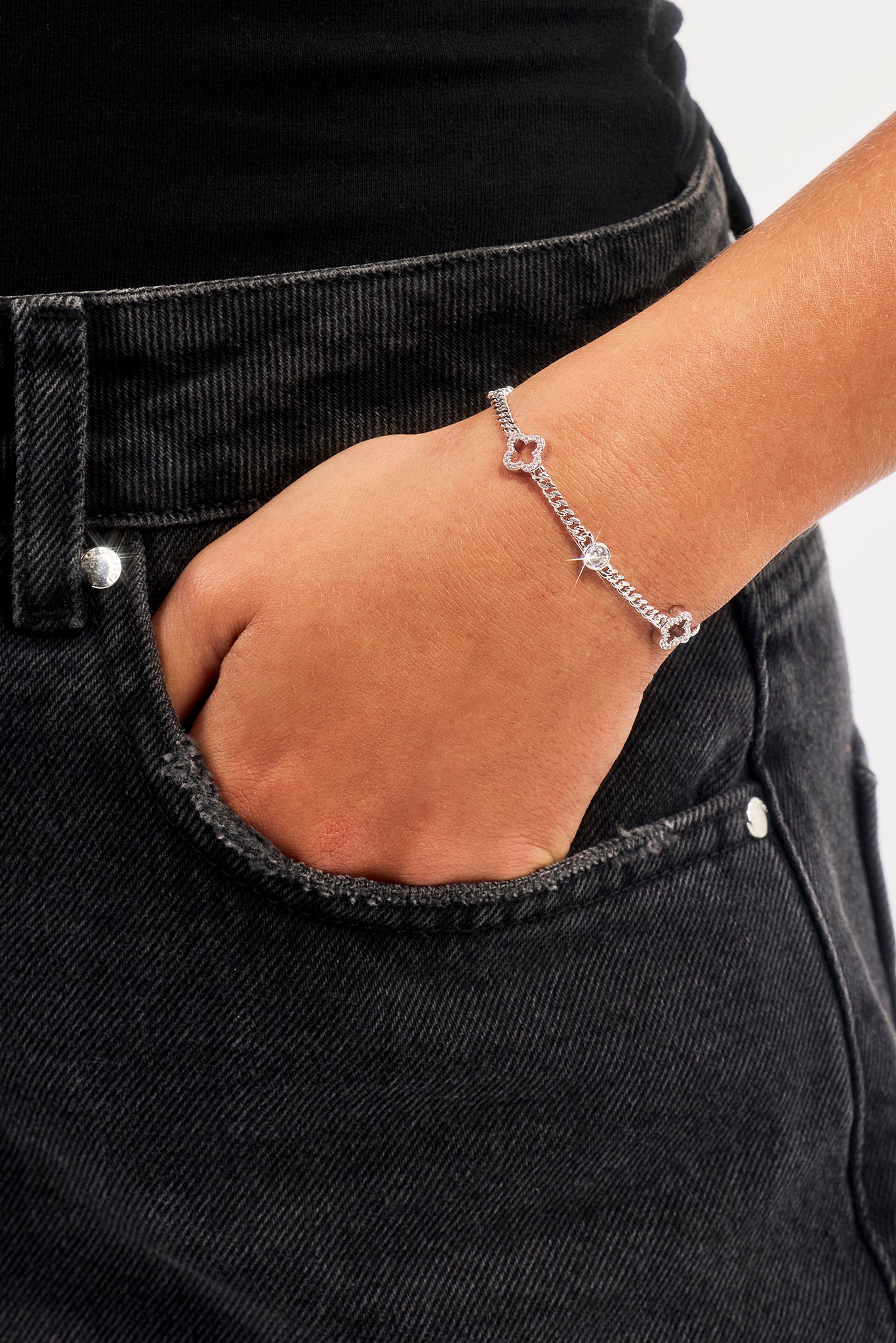 Iced Motif Outline & Gemstone Micro Cuban Bracelet - 2.5mm - White