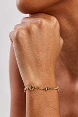 Iced Motif Outline & Green Gemstone Micro Cuban Bracelet - 2.5mm - Gold