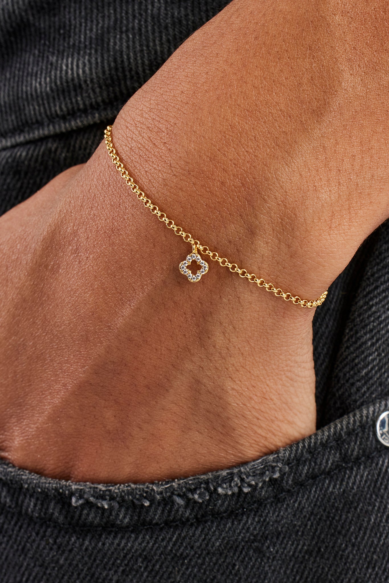 Iced Motif Outline Micro Bracelet - 6mm - Gold