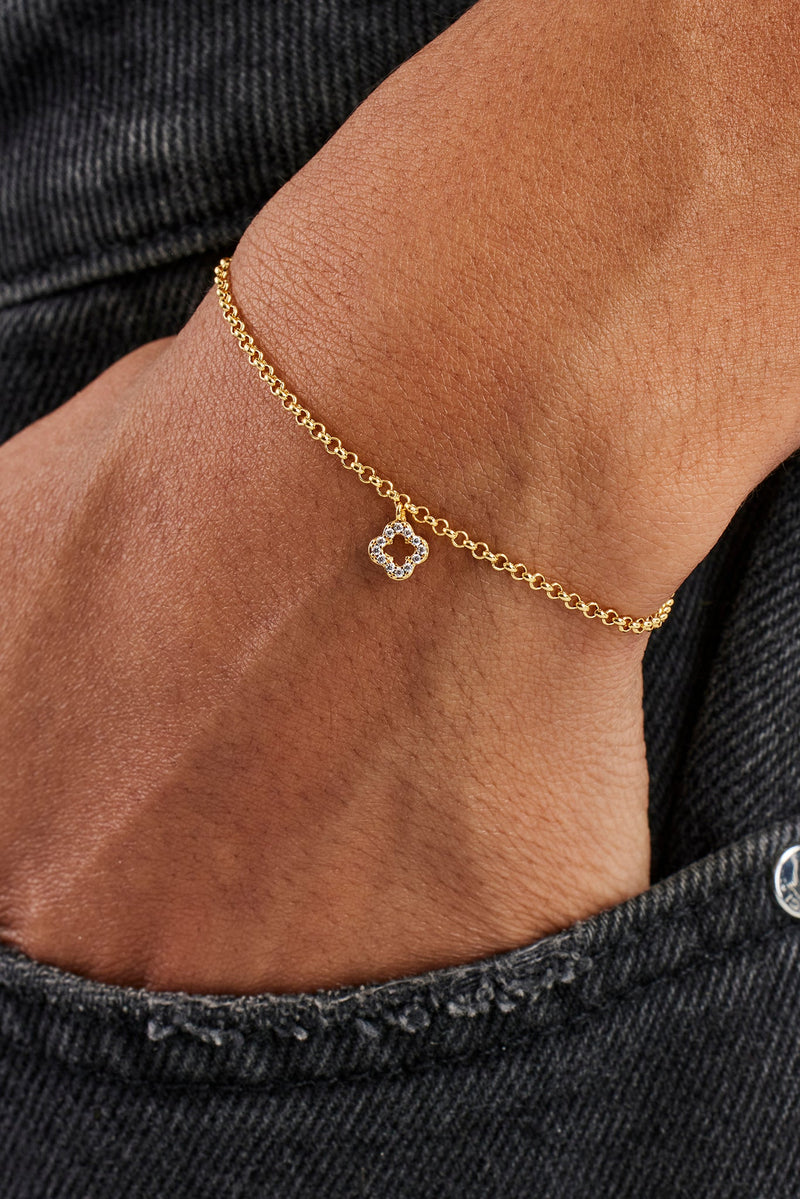 Iced Motif Outline Micro Bracelet - 6mm - Gold