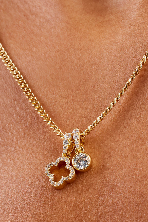 Iced Motif Outline & Gemstone Necklace - 10mm - Gold