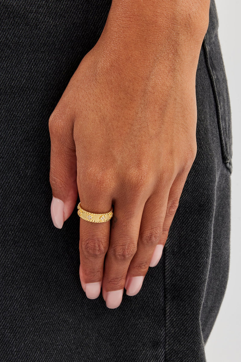 Iced Motif Polished Band Ring - 6mm