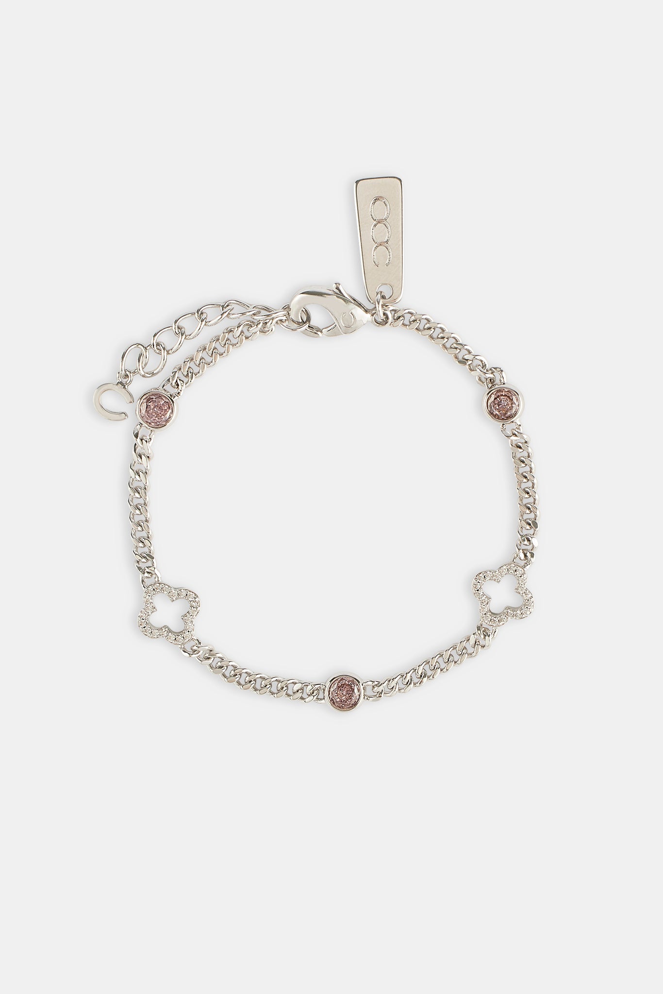 Iced Motif Outline & Pink Gemstone Micro Cuban Bracelet - 2.5mm - White