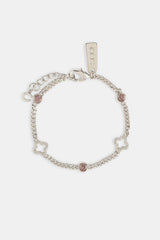 Iced Motif Outline & Pink Gemstone Micro Cuban Bracelet - 2.5mm - White