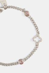 Iced Motif Outline & Pink Gemstone Micro Cuban Bracelet - 2.5mm - White