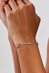 Iced Motif Outline & Pink Gemstone Micro Cuban Bracelet - 2.5mm - White