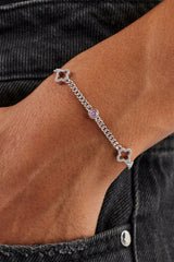 Iced Motif Outline & Pink Gemstone Micro Cuban Bracelet - 2.5mm - White