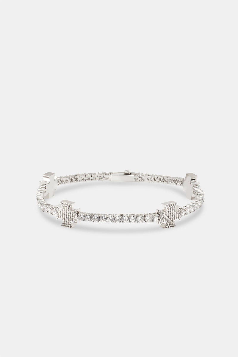 Iced Cross Motif Tennis Bracelet - 3mm